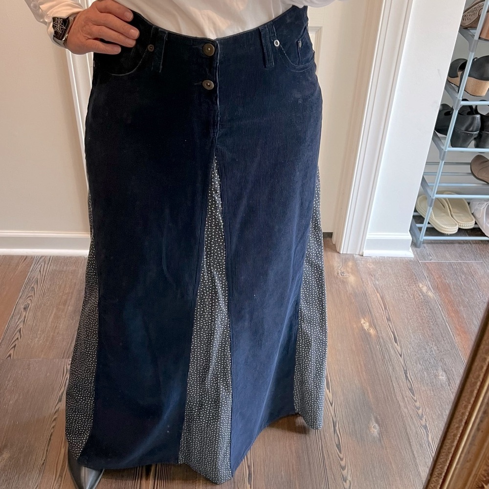 Vintage Maxi Skirt Corduroy Inverted Pleats Star Print pocket patch size medium - Picture 4 of 14